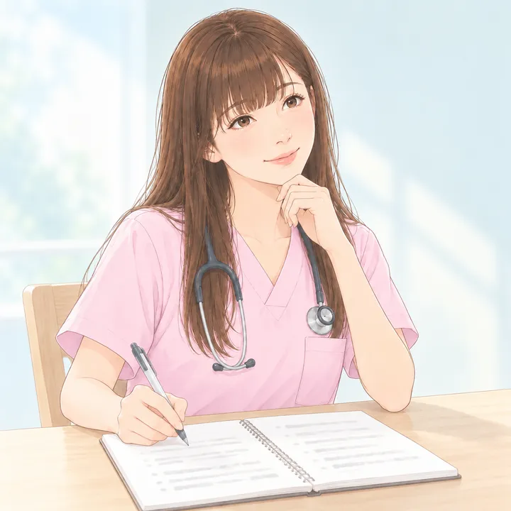 職場見学の前に、聞きたい質問をノートに書き出す看護師